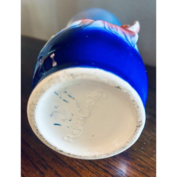 Vintage Royal Copley Floral Pink and Cobalt Blue Pottery Vase - Picture 5 of 6